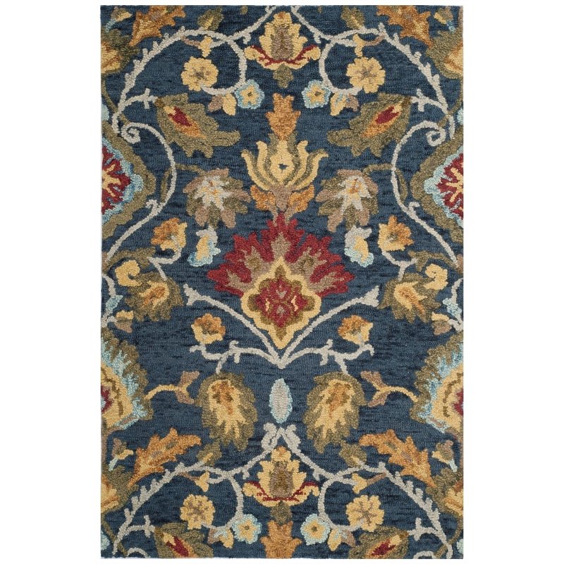 Safavieh Blossom 5' X 8' Hand Hooked Wool Rug in Navy