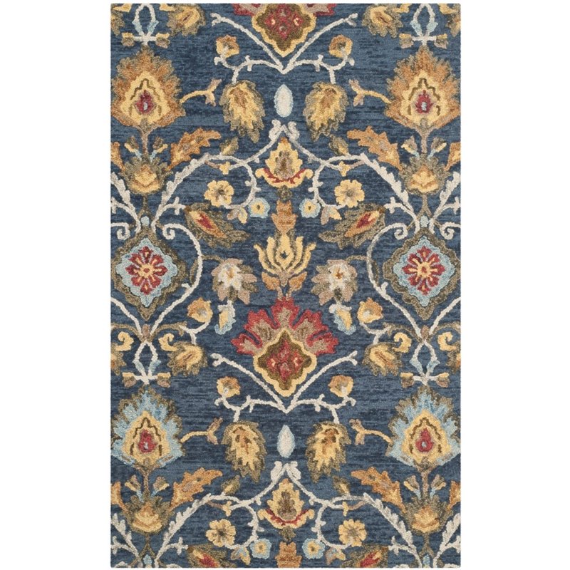 Safavieh Blossom 5' X 8' Hand Hooked Wool Rug in Navy
