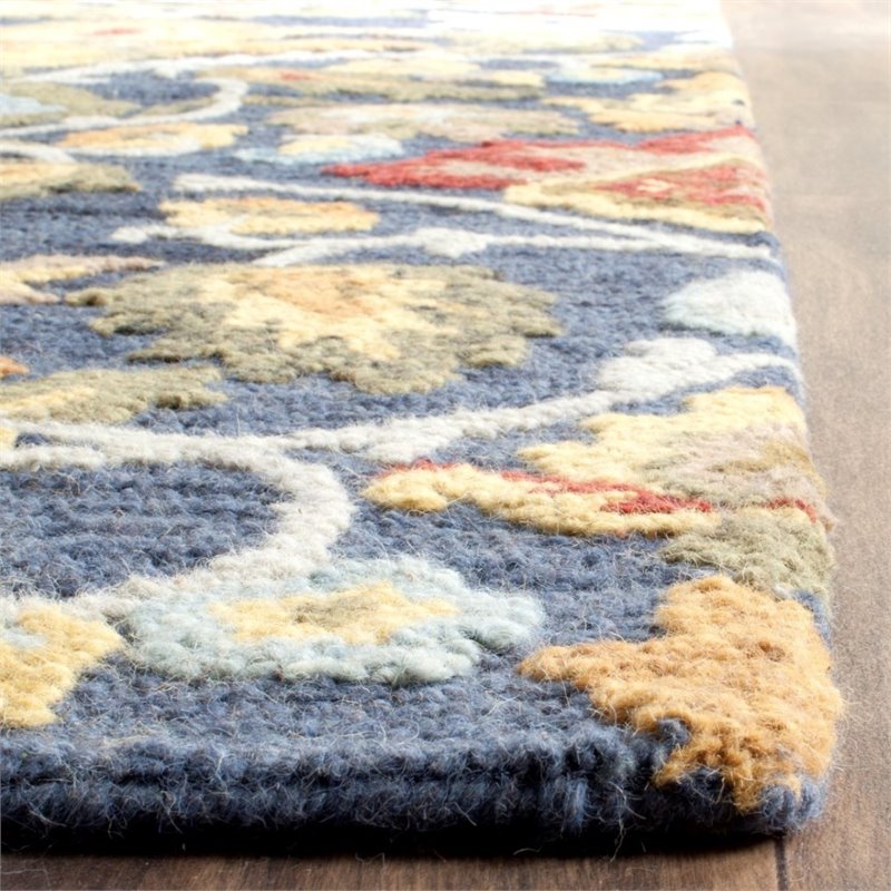 Safavieh Blossom 5' X 8' Hand Hooked Wool Rug in Navy