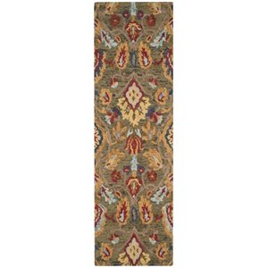 Safavieh Blossom 2'3&quot X 8' Hand Hooked Wool Rug in Green