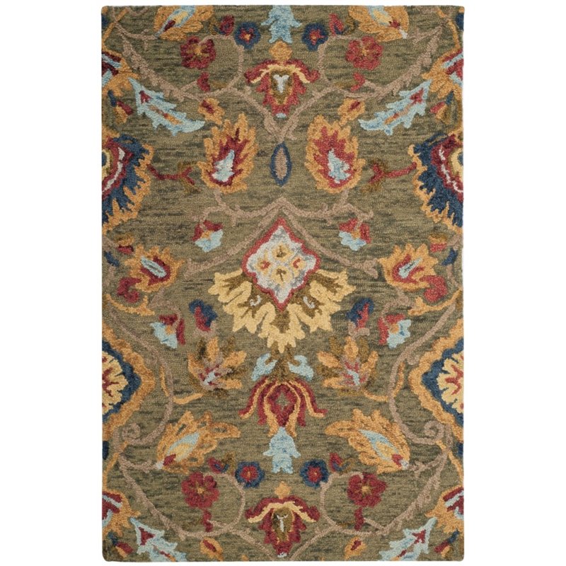 Safavieh Blossom 4' X 6' Hand Hooked Wool Rug in Green