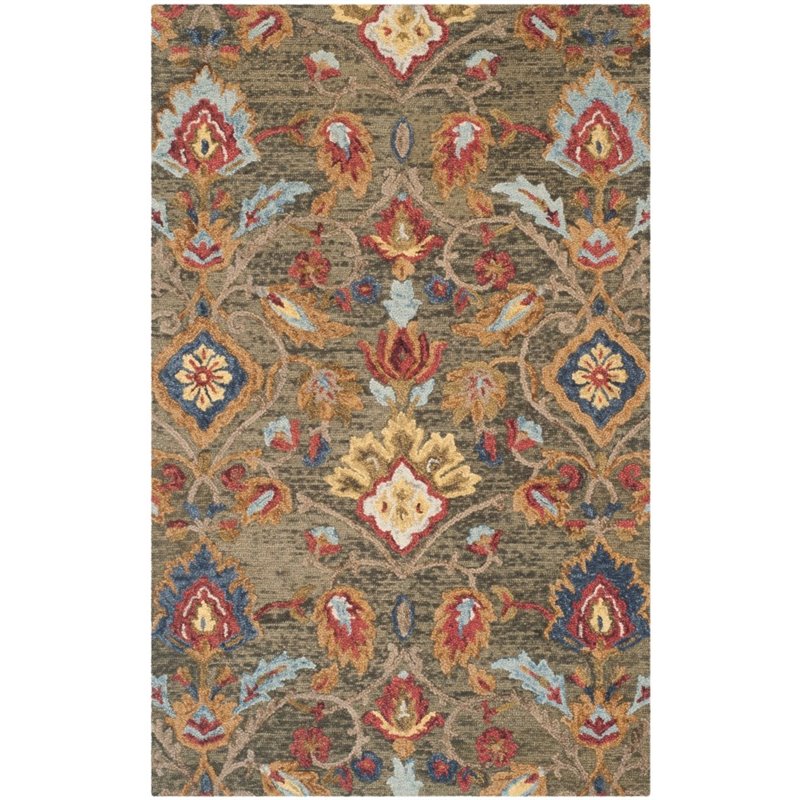 Safavieh Blossom 4' X 6' Hand Hooked Wool Rug in Green