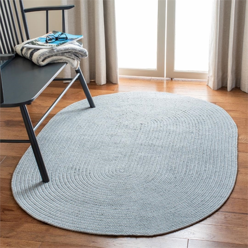 Safavieh Braided 9' X 12' Oval Hand Woven Cotton Rug in Light Blue