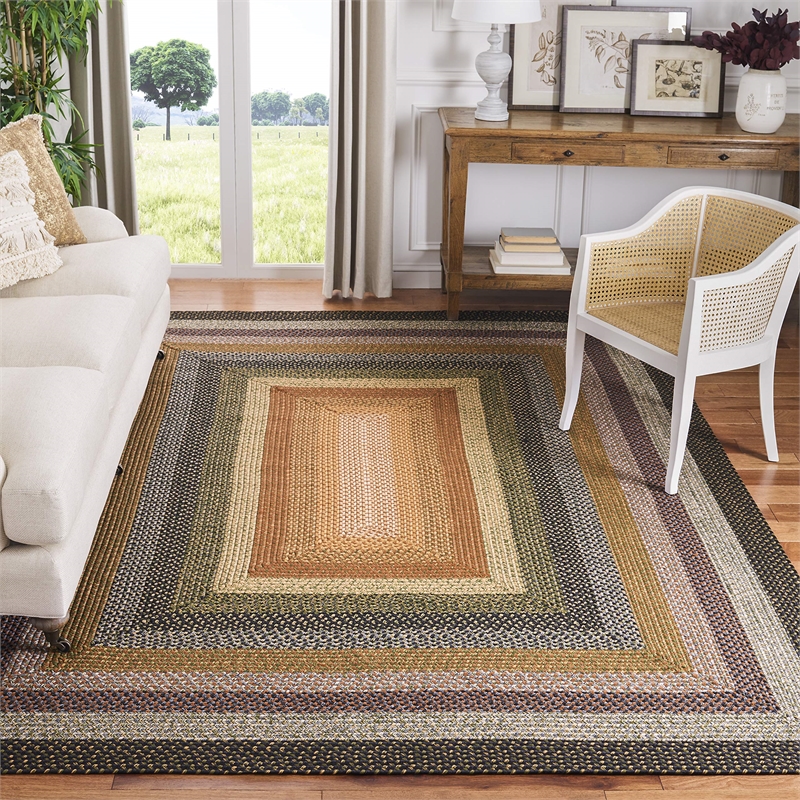 Safavieh Braided 4' Square Hand Woven Polypropylene Rug in Blue