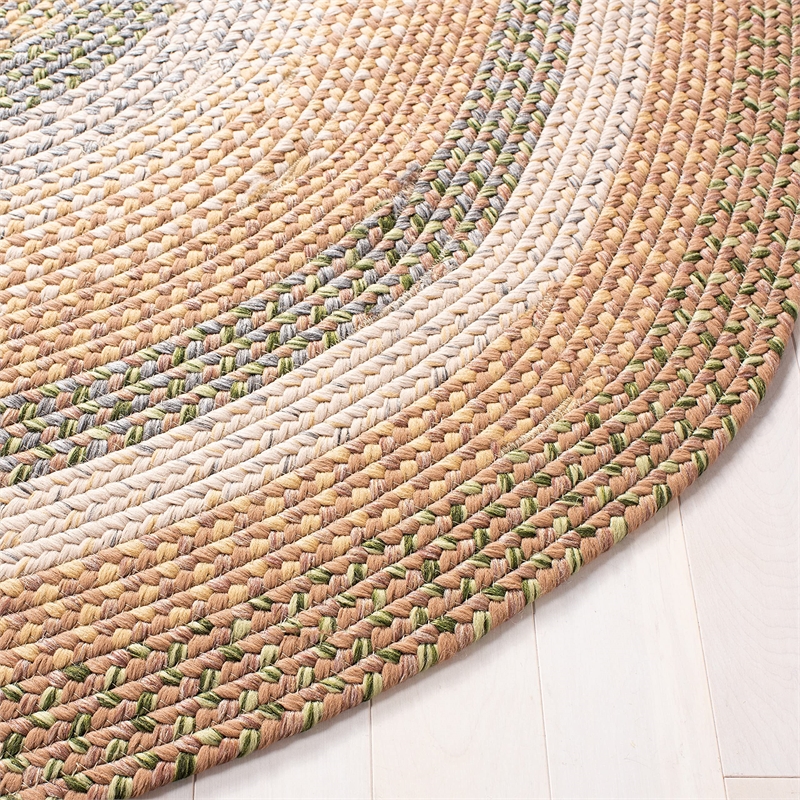 Safavieh Braided 4' Round Hand Woven Polypropylene Rug in Tan