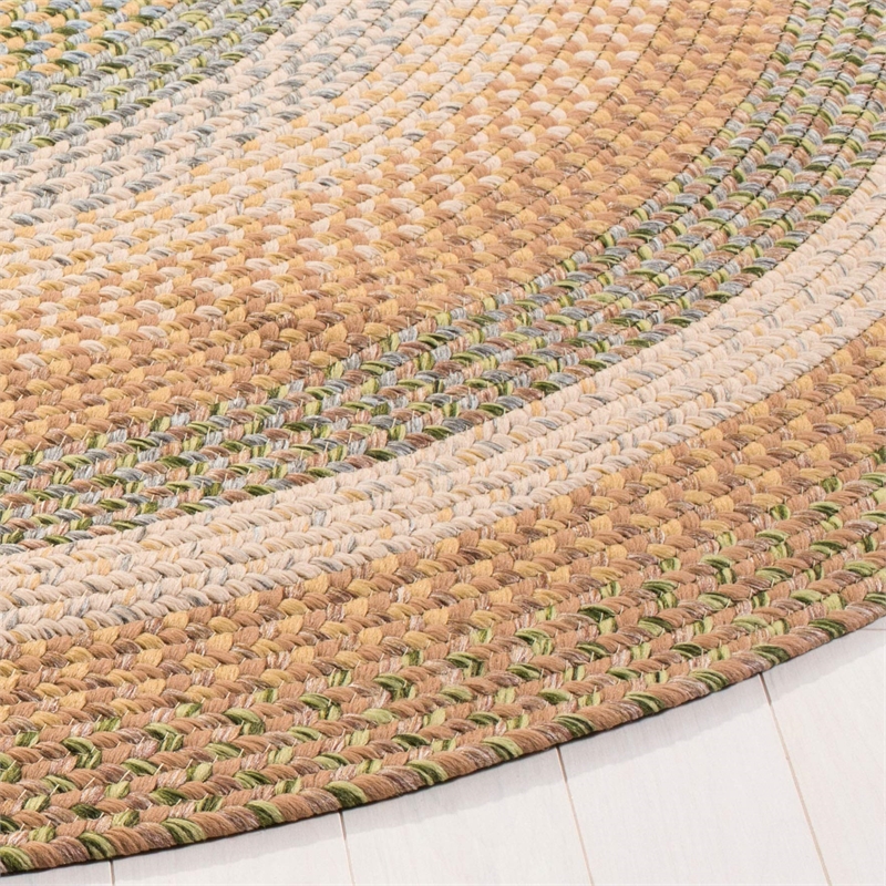 Safavieh Braided 4' Round Hand Woven Polypropylene Rug in Tan