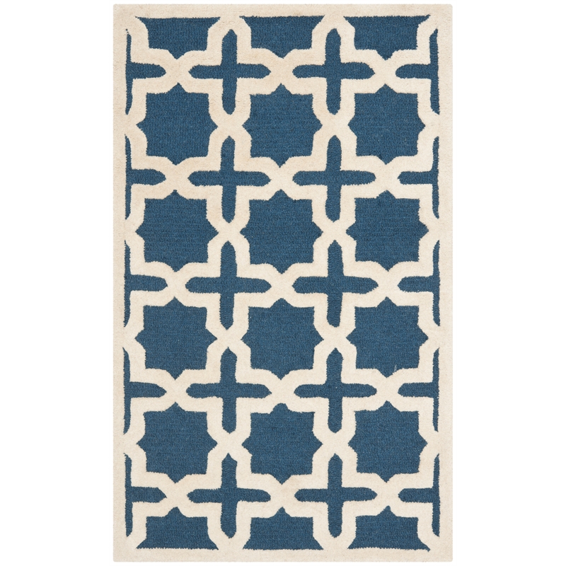 Safavieh Cambridge 3' X 5' Wool Hand Tufted Rug in Navy / Ivory