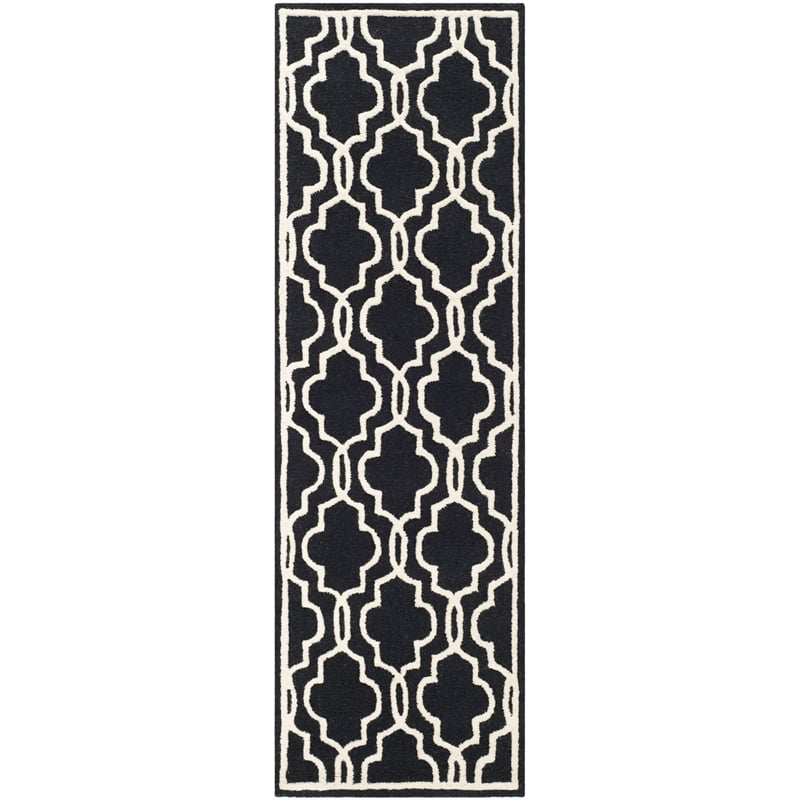 safavieh cambridge 2'6&quot x 8' hand tufted wool rug in black and ivory