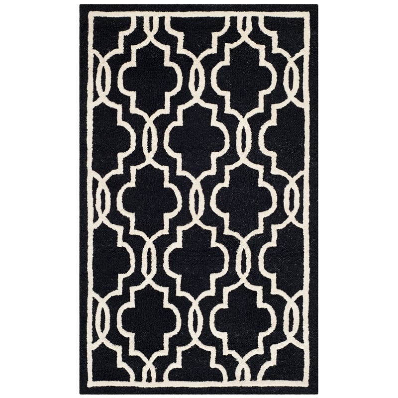 Safavieh Cambridge 3' X 5' Hand Tufted Wool Rug in Black and Ivory