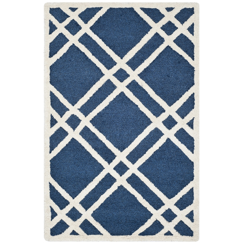 Safavieh Cambridge 3' X 5' Hand Tufted Wool Rug in Navy Blue and Ivory