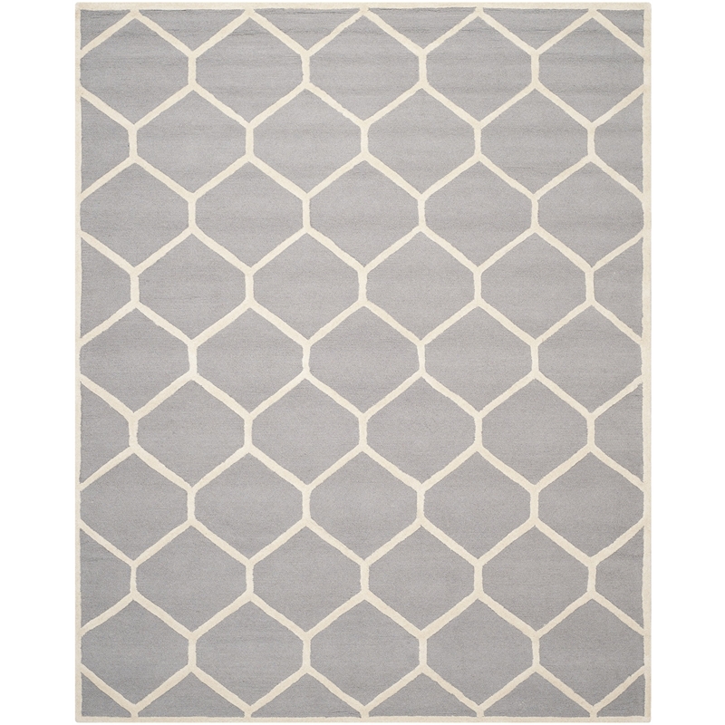 Safavieh Cambridge 9' X 12' Hand Tufted Wool Rug in Silver and Ivory