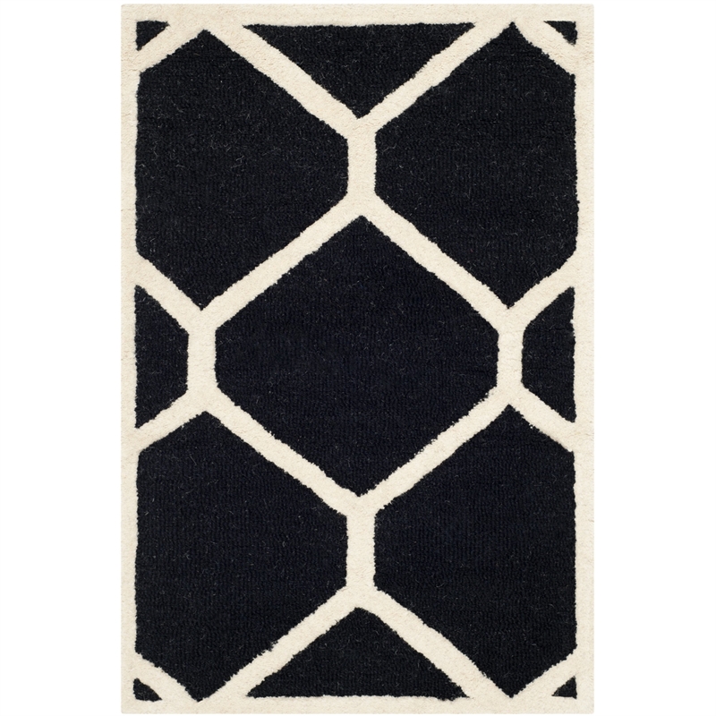Safavieh Cambridge 2' X 3' Hand Tufted Wool Rug in Black and Ivory