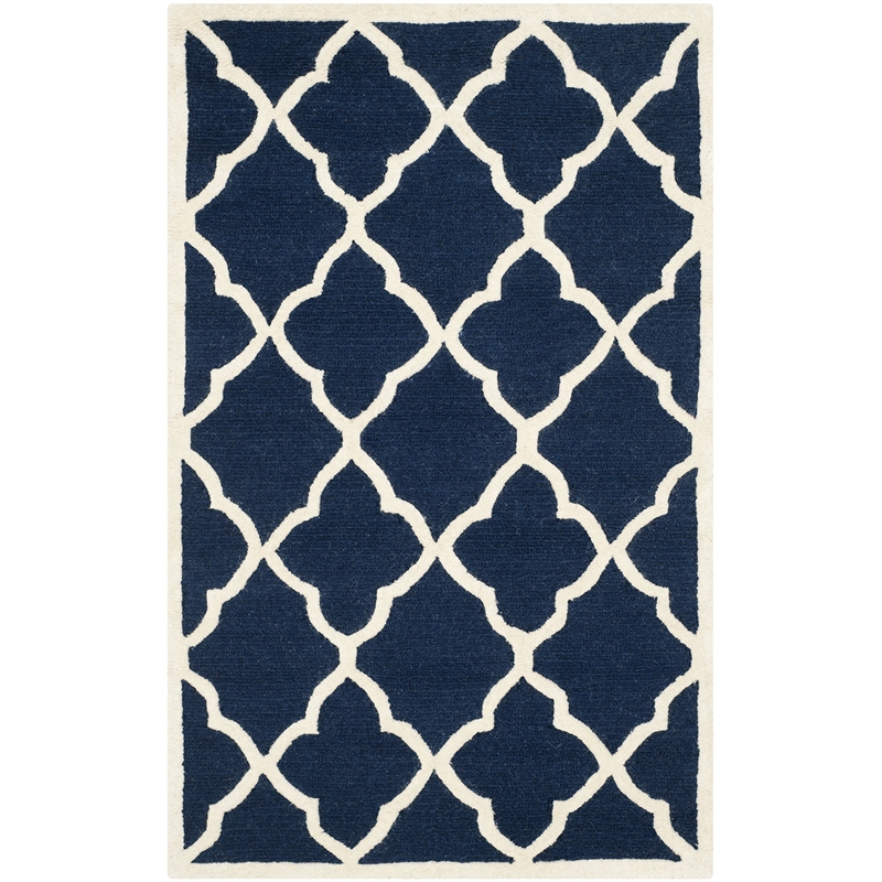 Safavieh Cambridge 9' X 12' Hand Tufted Wool Rug in Navy and Ivory