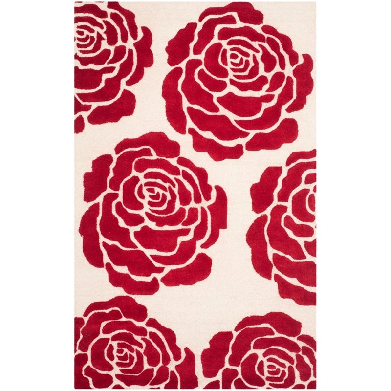 Safavieh Cambridge 6' Round Hand Tufted Wool Rug in Ivory and Red