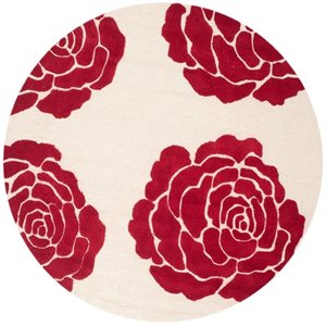 Safavieh Cambridge 6' Round Hand Tufted Wool Rug in Ivory and Red