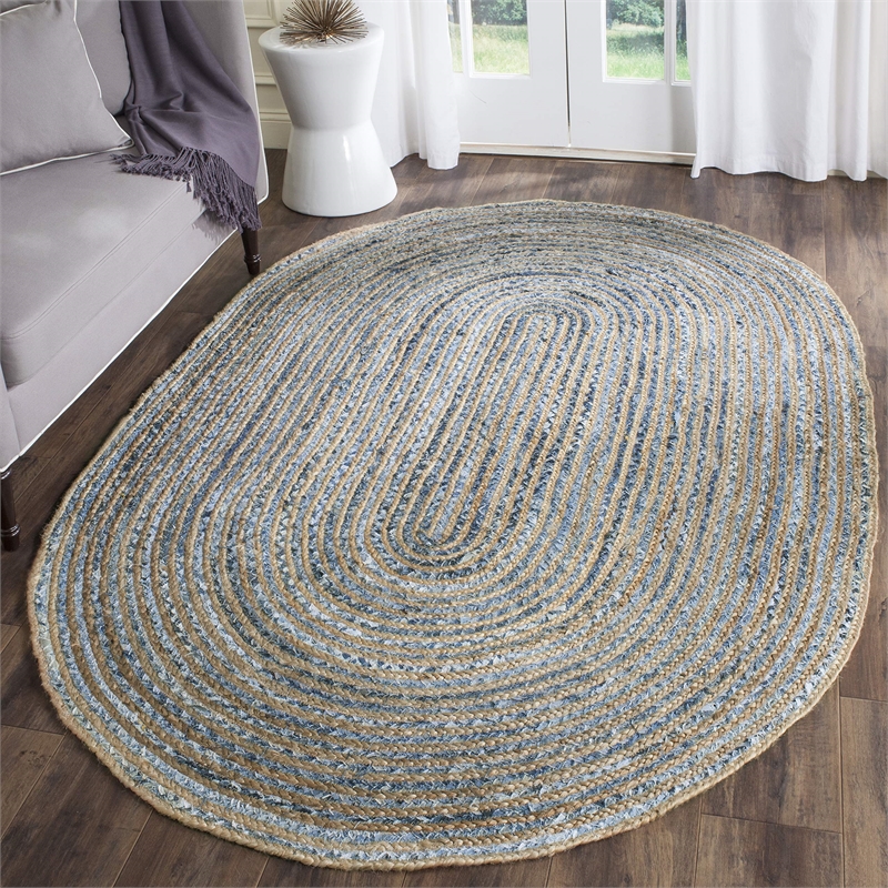 Safavieh Cape Cod 6' X 9' Oval Handmade Jute Rug in Natural and Blue