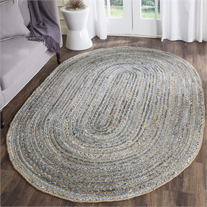 Safavieh Cape Cod 6' X 9' Oval Handmade Jute Rug in Natural and Blue