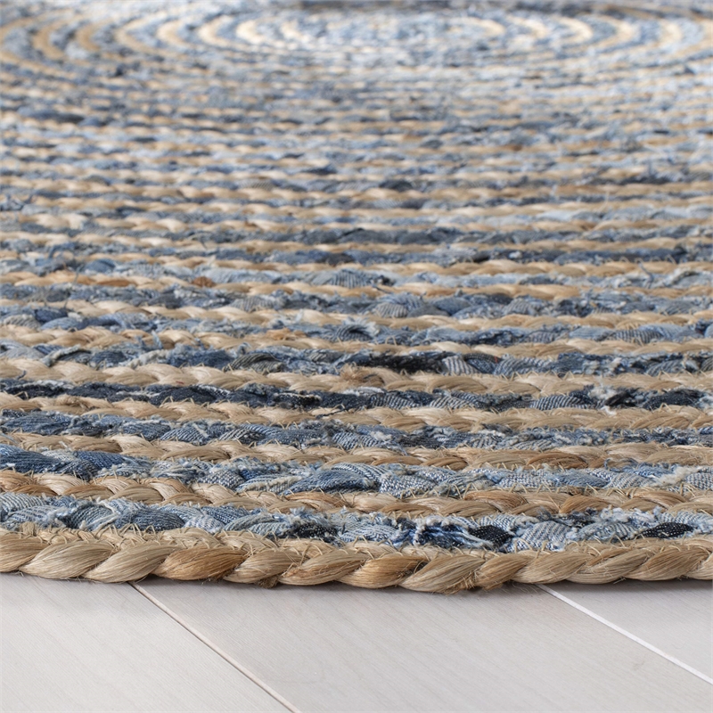 Safavieh Cape Cod 6' X 9' Oval Handmade Jute Rug in Natural and Blue