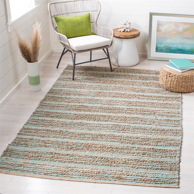 Safavieh Cape Cod 6' X 9' Hand Woven Jute and Cotton Rug in Aqua