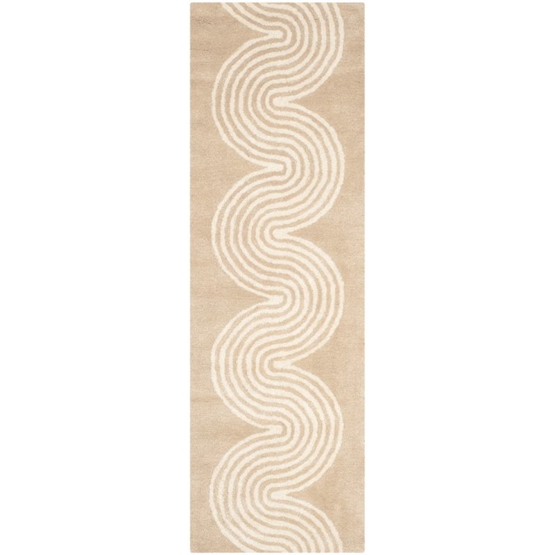 Safavieh Chatham 5' Round Hand Tufted Wool Rug in Beige and Ivory