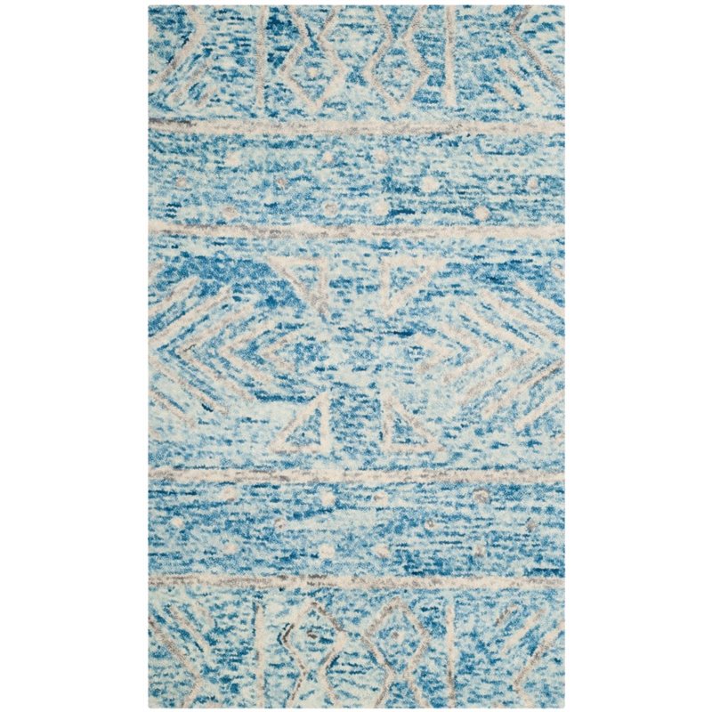 Safavieh Chatham 5' Round Hand Tufted Wool Rug in Blue and Ivory