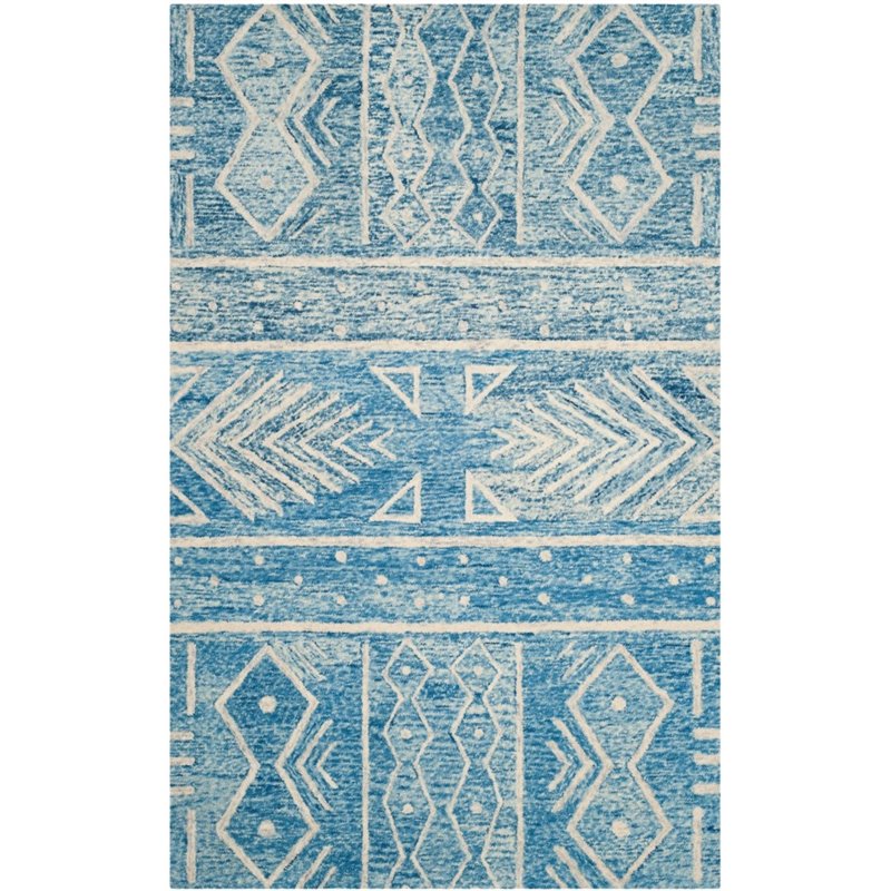 Safavieh Chatham 5' Round Hand Tufted Wool Rug in Blue and Ivory