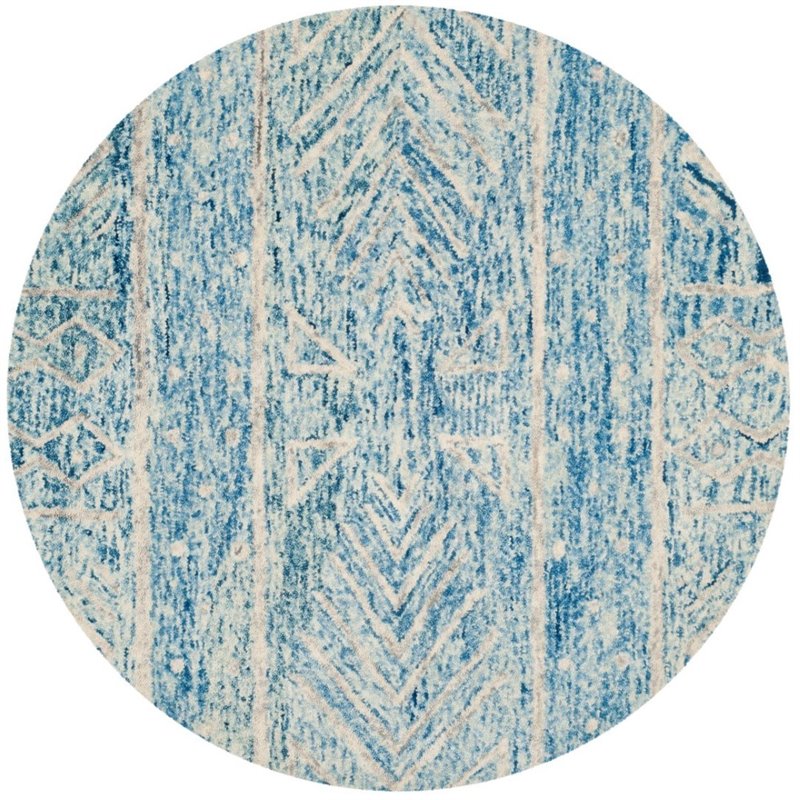 Safavieh Chatham 5' Round Hand Tufted Wool Rug in Blue and Ivory