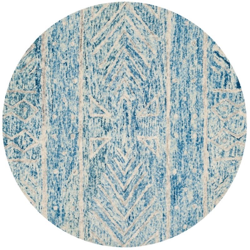 Safavieh Chatham 5' Round Hand Tufted Wool Rug in Blue and Ivory