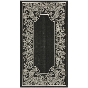 Safavieh Courtyard 2' X 3'7&quot Power Loomed Rug in Black and Sand