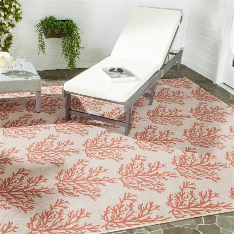 Safavieh Courtyard 8' X 11' Power Loomed Rug in Beige and Terracotta