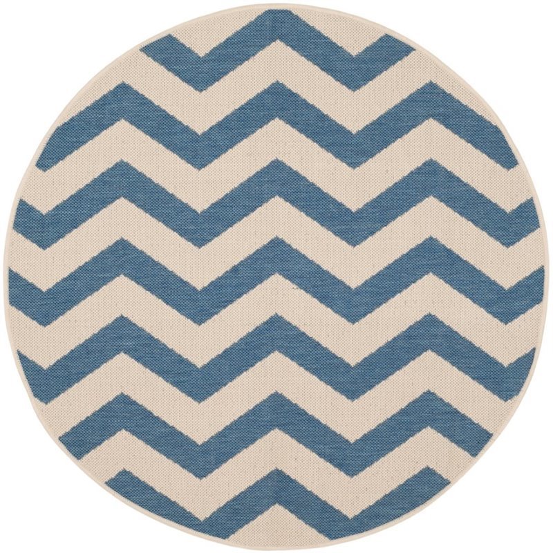 Safavieh Courtyard 4' Round Power Loomed Rug in Blue and Beige