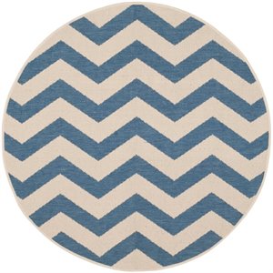 Safavieh Courtyard 4' Round Power Loomed Rug in Blue and Beige