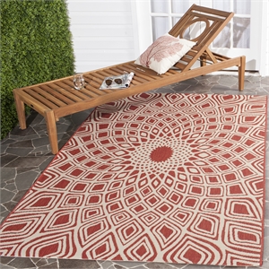 Safavieh Courtyard 2' X 3'7&quot Power Loomed Rug in Red and Beige