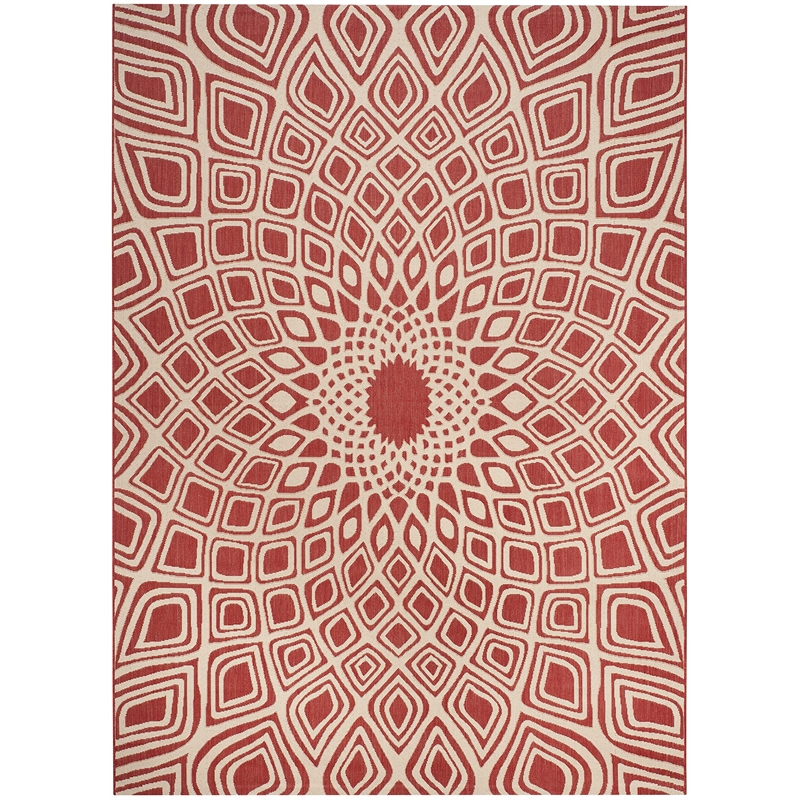 Safavieh Courtyard 8' X 11' Power Loomed Rug in Red and Beige