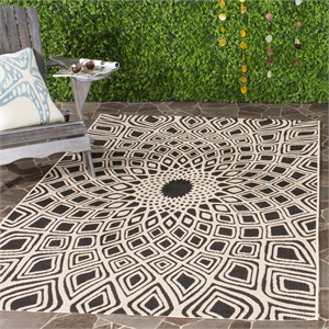 Safavieh Courtyard 9' X 12' Power Loomed Rug in Black and Beige