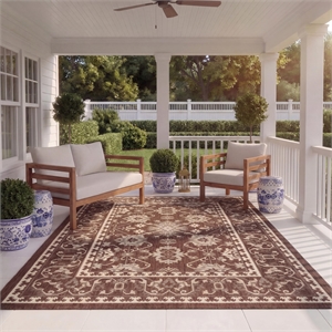 Safavieh Courtyard 8' X 11' Power Loomed Rug in Chocolate and Cream