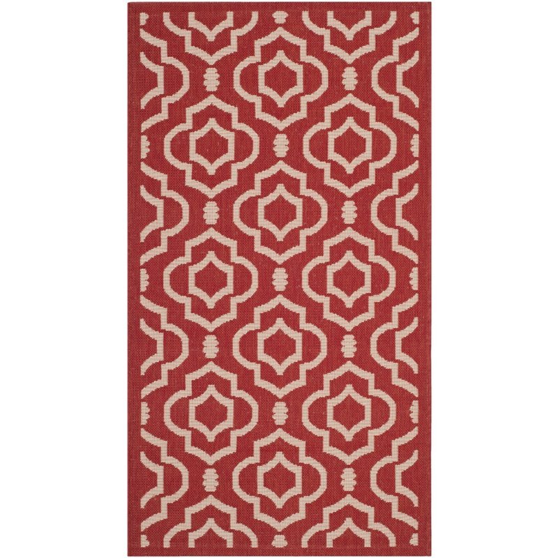 Safavieh Courtyard 9' X 12' Power Loomed Rug in Red and Bone