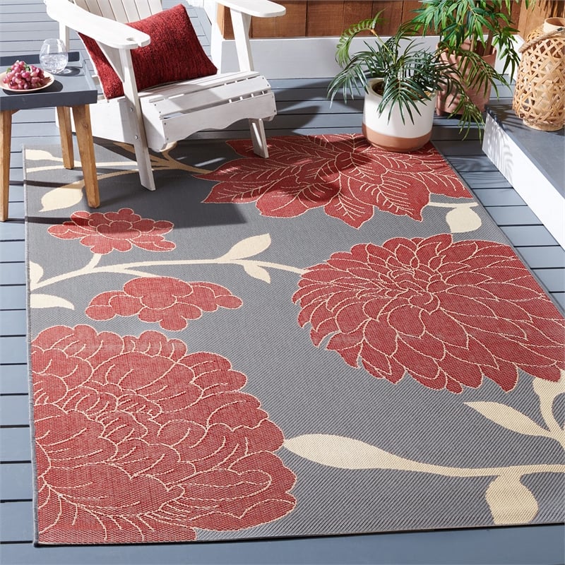 Safavieh Courtyard 8' X 11' Power Loomed Rug in Anthracite and Beige