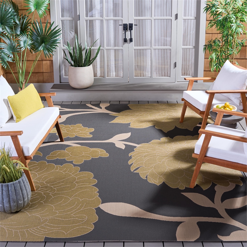 Safavieh Courtyard 8' X 11' Power Loomed Rug in Anthracite and Beige