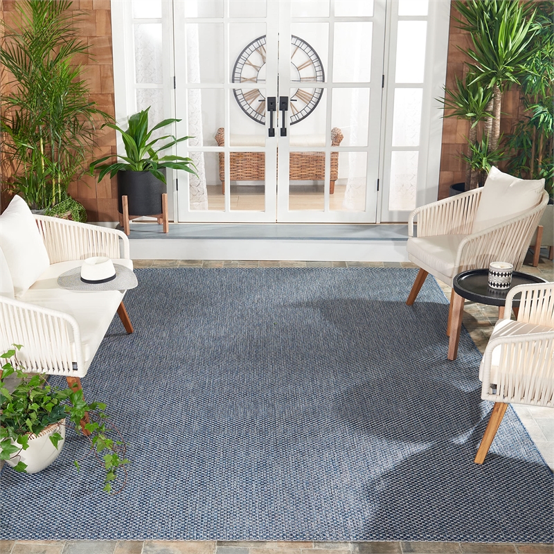 Safavieh Courtyard 9' X 12' Power Loomed Rug in Navy and Gray