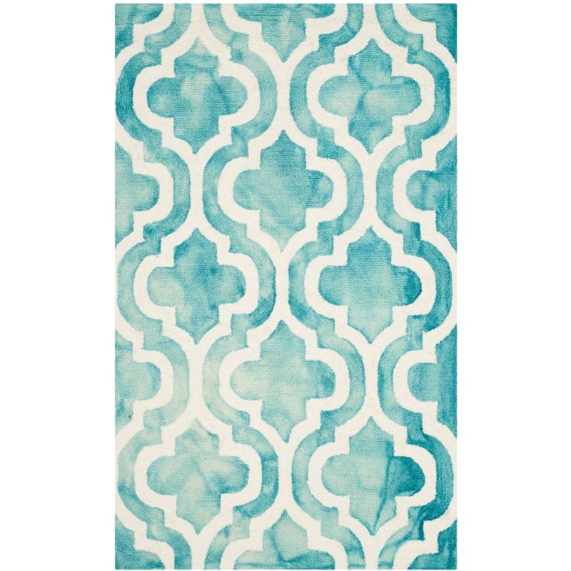 Safavieh Dip Dye 9' X 12' Hand Tufted Wool Rug in Turquoise and Ivory