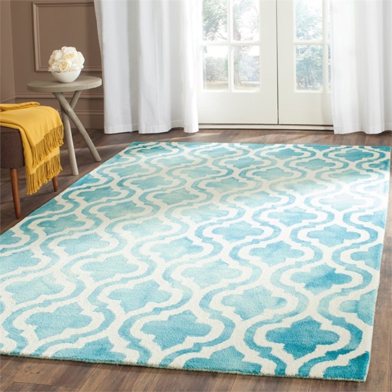 Safavieh Dip Dye 9' X 12' Hand Tufted Wool Rug in Turquoise and Ivory