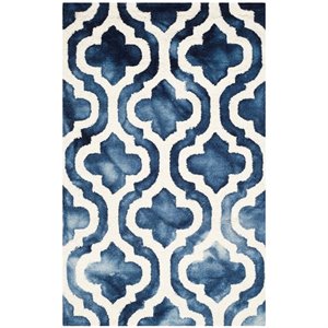 Safavieh Dip Dye 2'3&quot X 6' Hand Tufted Wool Pile Rug in Navy and Ivory