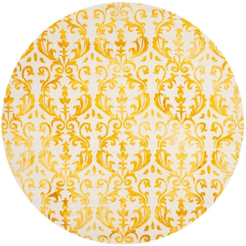 Safavieh Dip Dye 7' Round Hand Tufted Rug in Ivory and Gold
