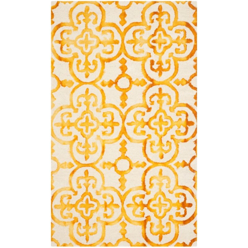 Safavieh Dip Dye 2' X 3' Hand Tufted Wool Pile Rug in Ivory and Gold