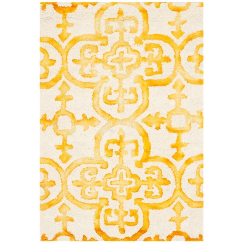 Safavieh Dip Dye 7' Round Hand Tufted Wool Rug in Ivory and Gold