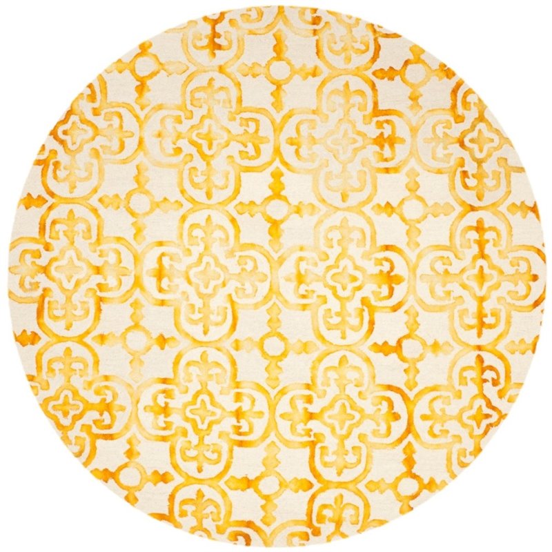 Safavieh Dip Dye 7' Square Hand Tufted Wool Rug in Ivory and Gold