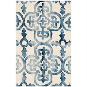 Safavieh Dip Dye 7' Square Hand Tufted Wool Rug in Ivory and Navy