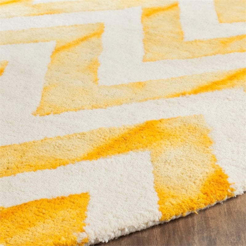 Safavieh Dip Dye 3' X 5' Hand Tufted Wool Pile Rug in Ivory and Gold