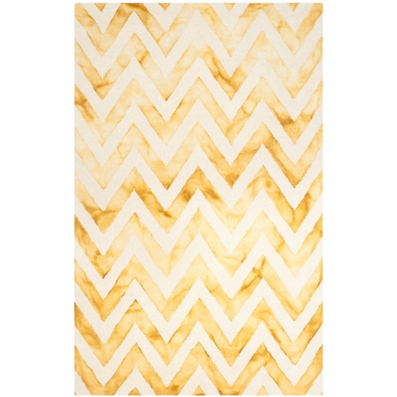 Safavieh Dip Dye 7' Round Hand Tufted Wool Rug in Ivory and Gold